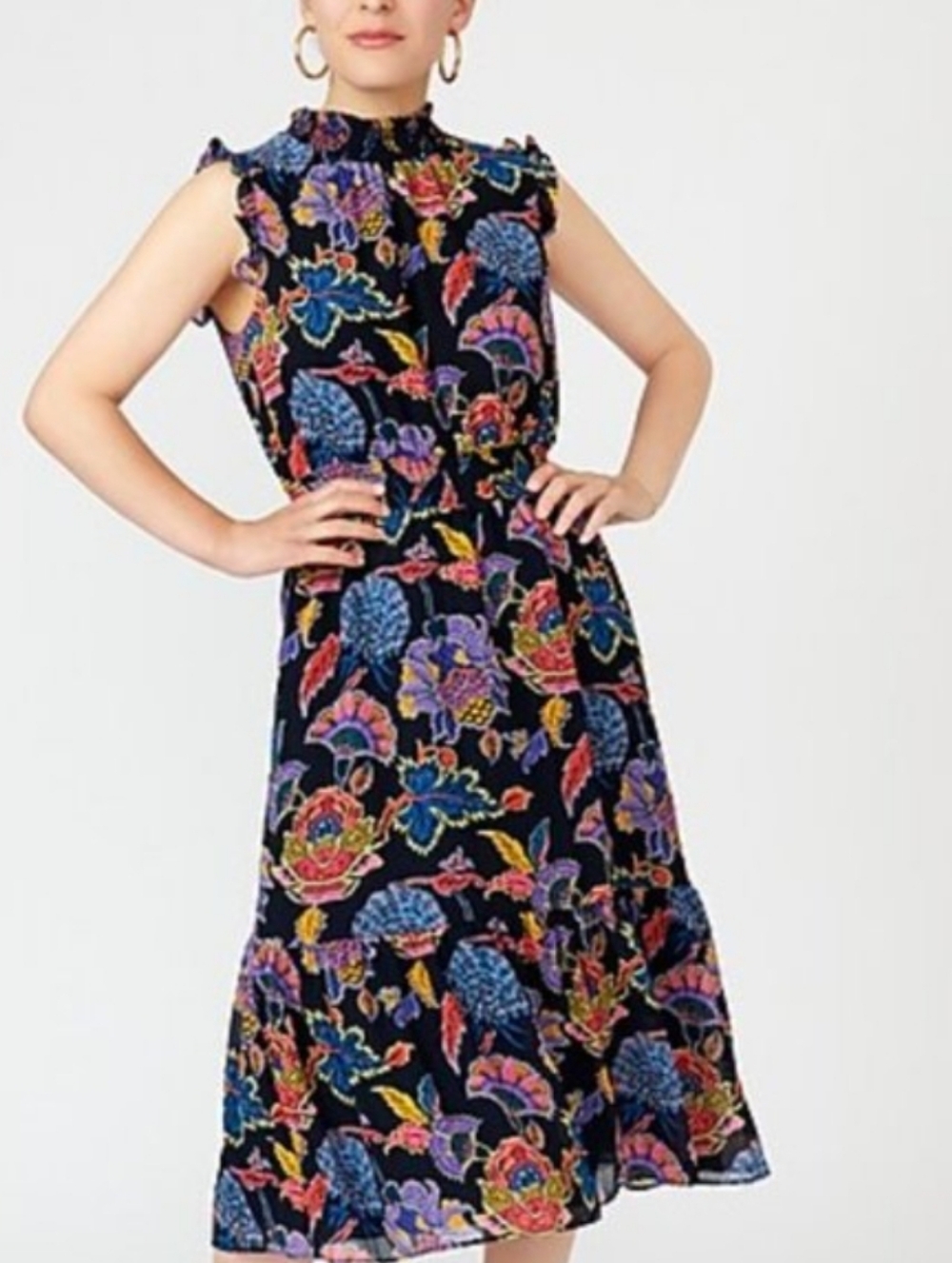 NWT J Crew Smocked-waist midi dress in multi-colored Spring Wedding Guest Dress